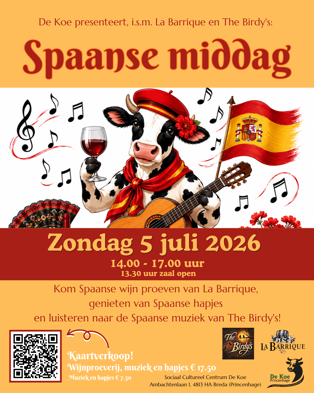 Spaanse middag, SCC De Koe, Princenhage, La Barrique, Wijnproeverij, Spaanse hapjes, Livemuziek