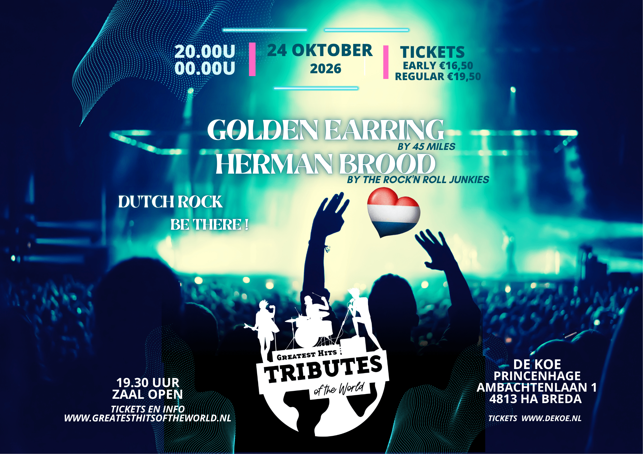 Princenhage, Breda, Live Muziek, Tribute Bands, SCC de Koe, Buro Berbers, Uitgaan Breda, Golden Earring, Herman Brood, 45 Miles, De Rock’n Roll Junkies